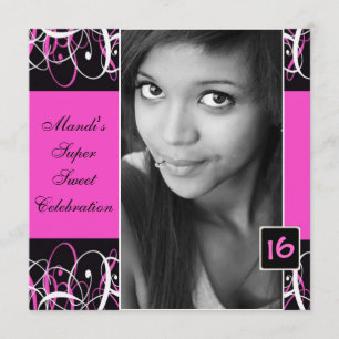 Convites Doce 16 Nadinhos Negros e Rosa