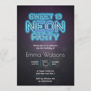 Convites Doce 16 Neon Party Blue