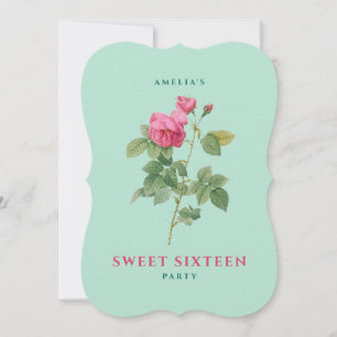 Convites Doce 16 Pastel, rosa e Rosa verde Vintage Floral