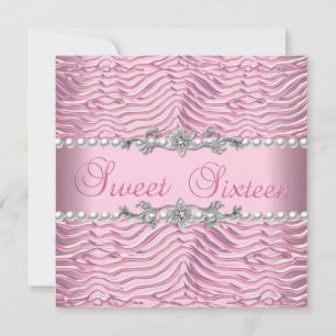 Convites Doce 16 Pérola Branca Zebra Rosa
