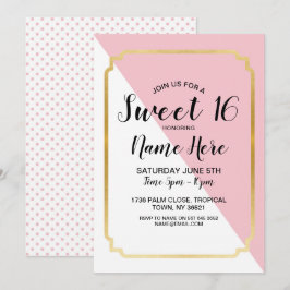 Convites Doce 16 Pontos Elegantes Dourados Cor-de-Rosa-Fest