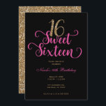 Convites Doce 16 preto rosa Dourado brilhante Aniversário<br><div class="desc">Personalizar para o seu evento.</div>