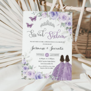 Convites Doce 16 Princas Florais Lilás Roxo de Aniversário