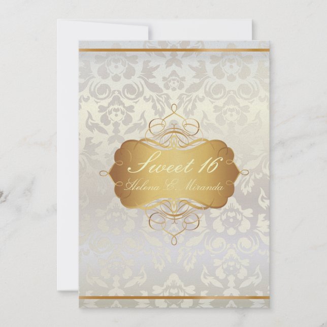 Convites Doce 16/princesa/damasco de pérola (Frente)