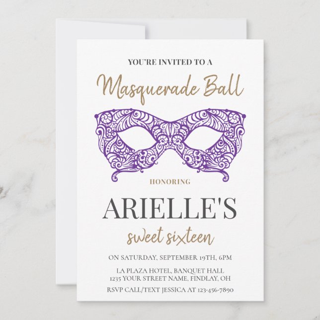 Convites Doce 16 Quince Masquarade Ball Festa de aniversári (Frente)
