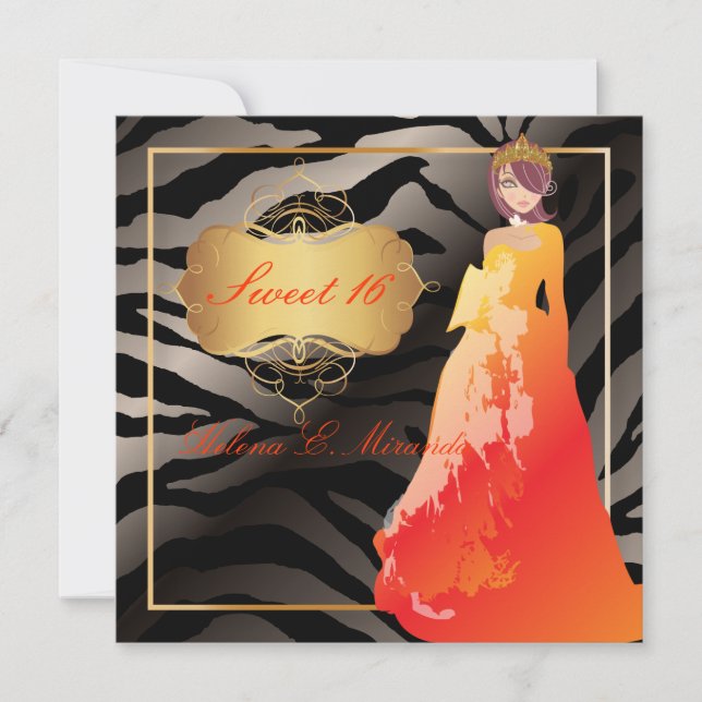 Convites Doce 16/ Quinceañera/Quince años/zebra stripes (Frente)