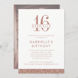 Convites Doce 16 Rosa Blush - Foto com brilho rosa - Aniver