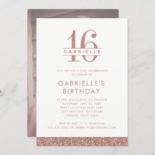 Convites Doce 16 Rosa Blush - Foto com brilho rosa - Aniver