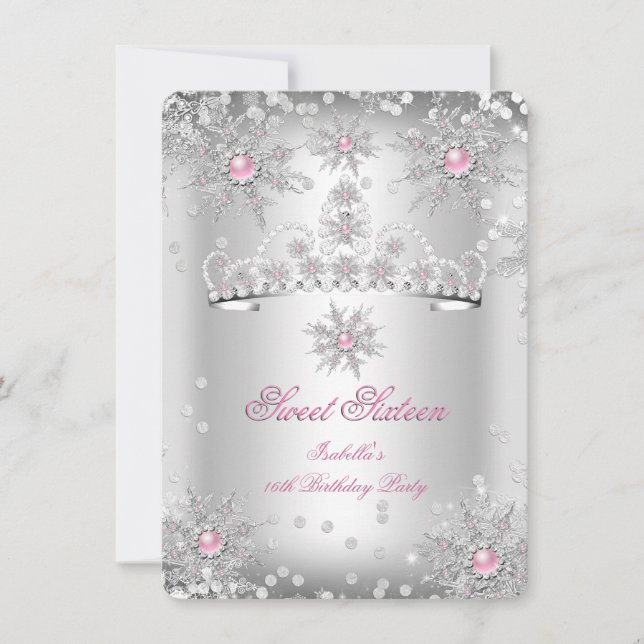 Convites Doce 16 Rosa Claro Prata Natal de Inverno (Frente)