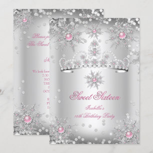 Convites Doce 16 Rosa Claro Prata Natal de Inverno Mágico