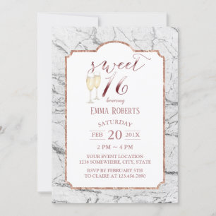 Convites Doce 16 Rosa moderno, Dourado, Tendy Marble