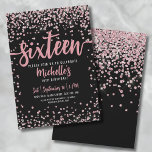 Convites Doce, 16 rosa, rosa, Dourada, 16.º aniversário<br><div class="desc">Apresentando um doce e divertido convite de aniversário 16 e 16 que é perfeito para celebrar no estilo. O elegante design apresenta uma mistura de brilho rosa-rosa dourado e confete reluzente prateado, adicionando um toque giro e divertido. No topo, "Dezesseis" é exibido com destaque na caligrafia em negrito, definindo o...</div>