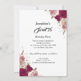 Convites Doce 16 Rosas Rosa Vermelhas Festas de aniversário