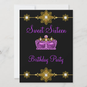 Convites Doce 16 Roxo Dourado Preto Evento Princesa
