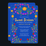 Convites Doce 16 Royal Blue Mexicano Fiesta Floral Birthday<br><div class="desc">Royal Blue Sweet 16 Convite para a 16ª celebração de aniversário da sua filha. Este tema floral apresenta flores coloridas e brilhantes de arte folclórica mexicana em vermelho, rosa, roxo e amarelo em um fundo azul real. A parte de trás do cartão está cheia de mais flores. O modelo está...</div>