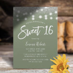 Convites Doce 16 Sage Green Silver Glitter Aniversário<br><div class="desc">Doce 16 Luzes De Lâmpadas De Lâmpadas De Leve Verde De Prata Verde De Sage Moderna Convites.</div>