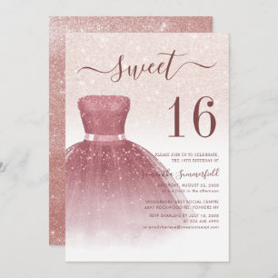 Convites Doce 16 Script Rosa Dourado Glitter Birthday