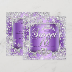 Convites Doce 16 Tiara Roxo Prata Inverno Encantado