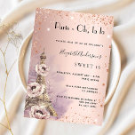 Convites Doce 16 Torre Eiffel de ouro rosa de Paris<br><div class="desc">Um convite moderno, na moda e glamouroso para um doce tema 16, 16, festa de aniversário, parisiense. Um fundo rosa de gradiente dourado com faíscas falsas e a torre Eiffel com algumas flores. O nome é escrito com um moderno estilo escrito à mão. Personalize e adicione os detalhes da sua...</div>
