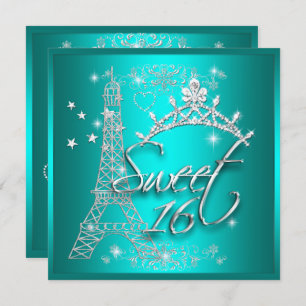 Convites Doce 16 Torre Teal Tiara Eiffel