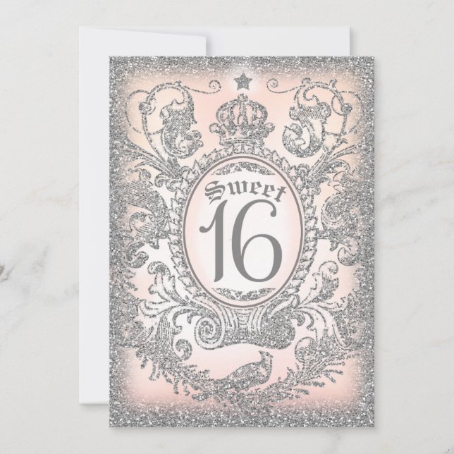 Convites Doce 16 Uma vez princesa prata (Frente)