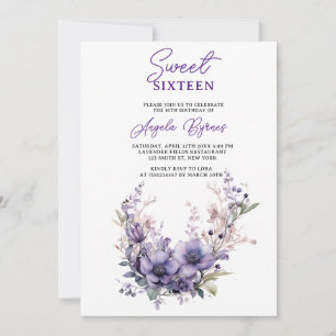 Convites Doce 16 Vintage Roxo Floral Púrpura Aniversário