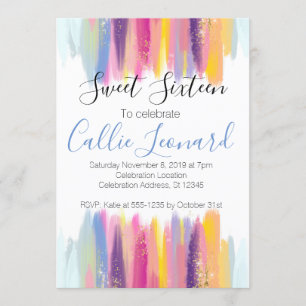 Convites Doce 16 Watercolor Glitter Birthday