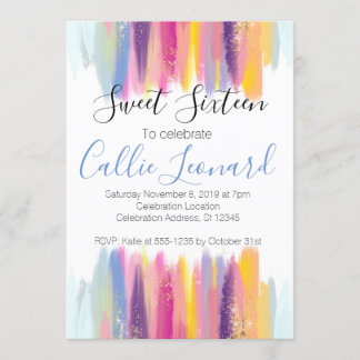 Convites Doce 16 Watercolor Glitter Birthday