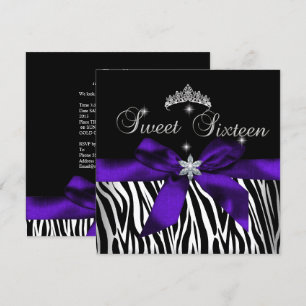 Convites Doce 16  Zebra Roxo Diamantes Pretos imagem