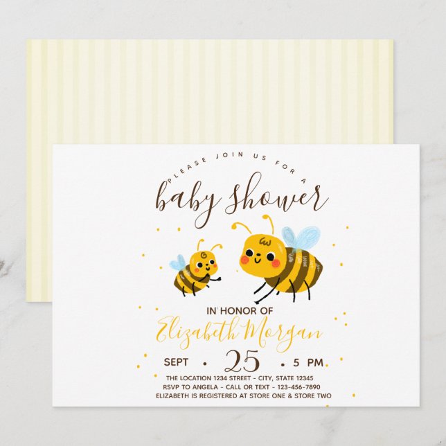 Convites Doce Abelha, Faixas Baby Shower (Frente/Verso)
