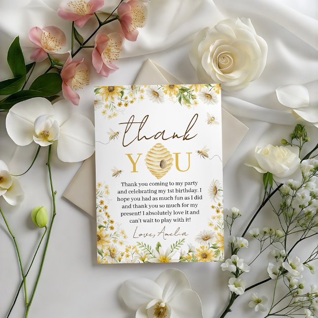 Convites Doce Abelha Floral Aniversário Obrigado (Criador carregado)