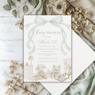 Convites Doce Animais Fita Verde Sage Vintage Bebê