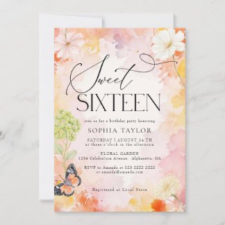 Convites Doce Aniversário de 16 anos em Aquarela Floral Pas