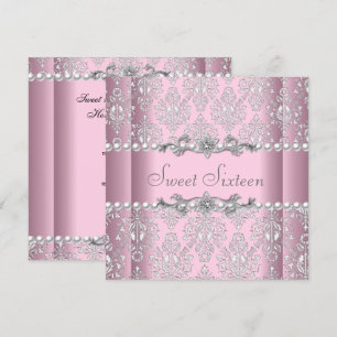 Convites Doce Aniversário de 16 anos Rosa Prata Pérola Bran
