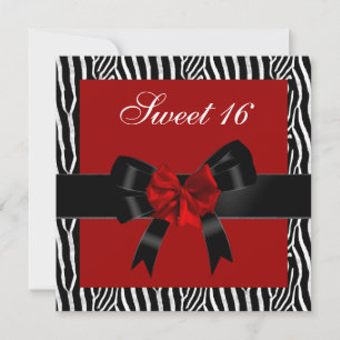 Convites Doce Aniversário de 16 anos Zebra Vermelho Preto B