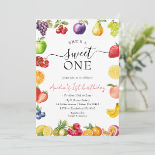 Convites Doce Aniversário de 1 Ano com Tema de Frutas para 