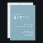 Convites Doce Azul Dusty Sessenta | 16.o aniversário simple<br><div class="desc">Convites de festas de aniversários elegantes e modernos com um design fora do centro. Cor azul-aérea com um padrão divertido de "16" no verso. (O padrão do lado reverso pode ser removido,  se desejar,  usando a ferramenta design.)</div>