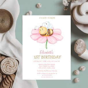 Convites Doce Bebê Abelha Flor Mel Estriada Aniversário