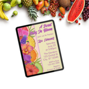 Convites Doce Bebê em Flor, flores e frutas para chá de beb