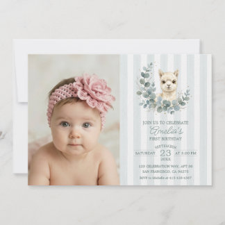 Convites Doce Boho Alpaca Aniversário Azul Eucalipto