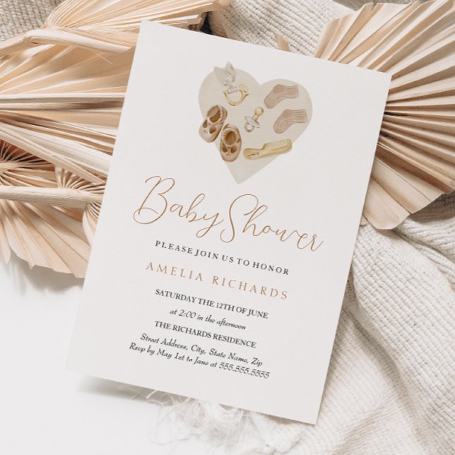 Convites Doce Boho Coração Blush Chá de fraldas Rosa (Criador carregado)