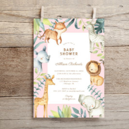 Convites Doce boho safari animais rosa chá de fraldas