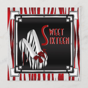 Convites Doce branco preto vermelho curvado 16 do salto de