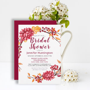 Convites Doce Burgundy Chá de panela Floral de Queda Botâni