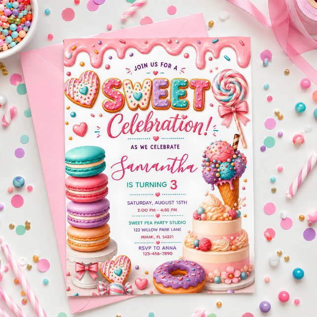 Convites Doce Celebração Candyland Menina aniversário (Criador carregado)