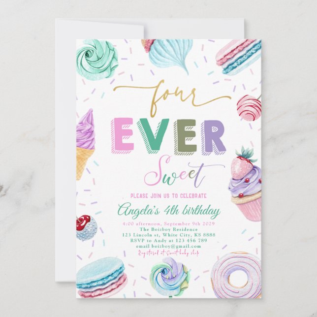 Convites Doce Celebração de Doces 4º Aniversário (Frente)