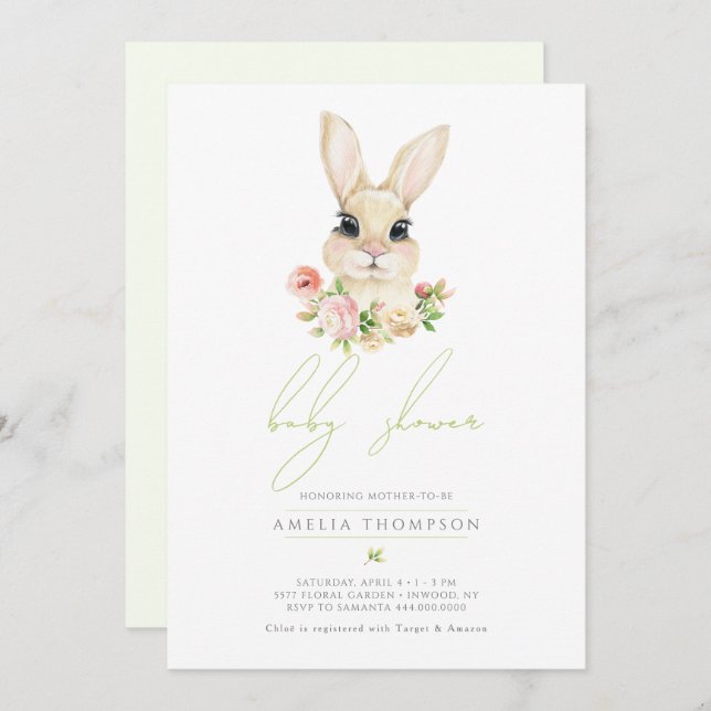 Convites Doce Chá de fraldas de coelhinho de Páscoa (Frente/Verso)