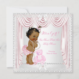 Convites Doce Chá de fraldas Rosa Satin Etnico