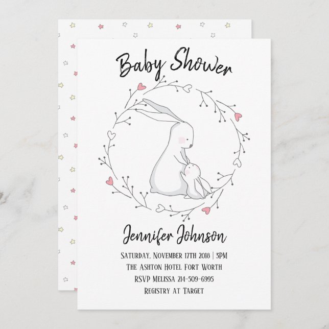 Convites Doce Coelhinha Amor Chá de fraldas Neutro de Gêner (Frente/Verso)