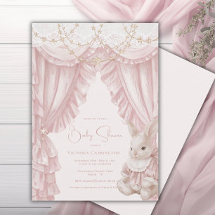 Convites Doce Coelho Rosa Vintage Chamada de Bebê Elegante